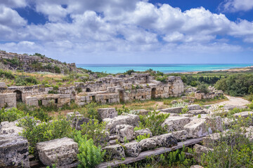 Fototapeta na wymiar Ruins of acropolis of Selinunte ancient city on Sicily Island in Italy
