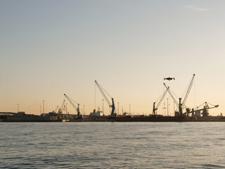 Obraz premium industrial port with ship and heavy duty crane brindisi. 