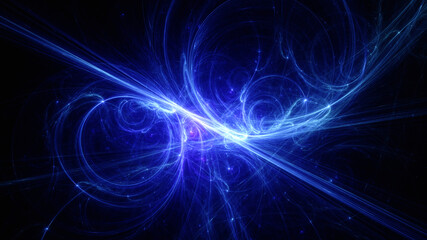 Abstract background, smooth multicolored lines on a black background.