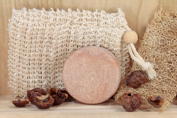 Solid shampoo and soap sachet for peeling 