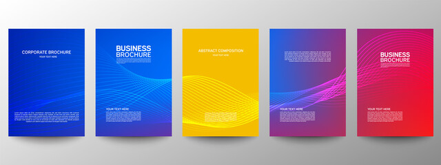 Cover geometric minimal. Set. Vector abstract line pattern for poster design. Set of templates for business brochures. Cool gradients. Graphic pattern for annual album backdrop.