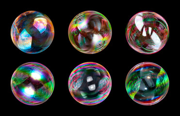 soap bubbles isolated on black background