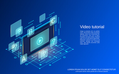 Video tutorial, e-learning, online education, user guide flat isometric vector concept illustration