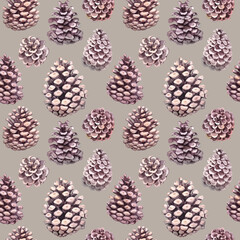 watercolor cones seamless pattern on beige background