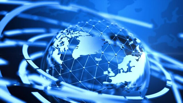 Spinning globe sphere in modern and elegant style, for the cyber and futuristic concept, rotation world, orbit earth for technology background, with a depth of field effect