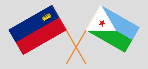 Crossed flags of Liechtenstein and Djibouti. Official colors. Correct proportion