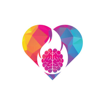 Fire brain heart shape concept vector logo design template.