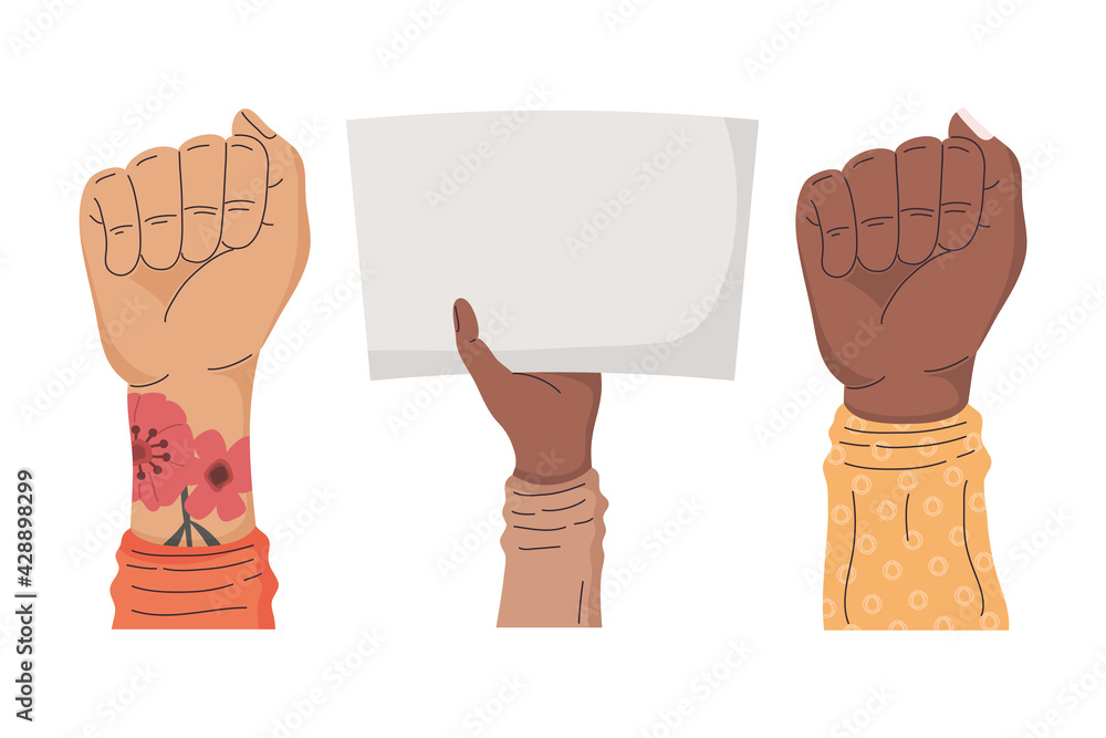 Poster three interracial protesters hands