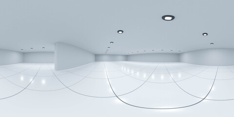 360 spherical panorama view of big white empty modern technology concept lab room interior 3d render illustration
