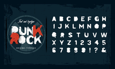 Grunge scratch type font, vintage typography. Punk style textured font and alphabet. Vector illustration