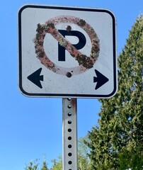 no parking sign, old and rusted looks like a decorative sign