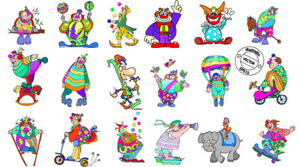 Clown set on white background.
