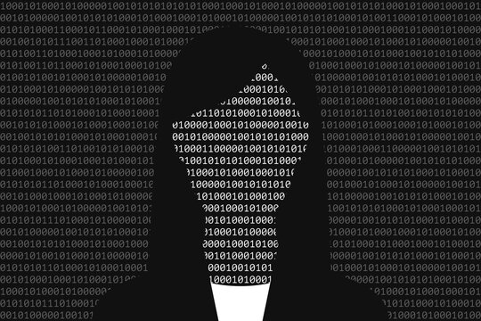 Binary code surface and silhouette of businesswoman wearing suit