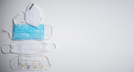 coronavirus COVID-19 pandemic. antiviral medical mask for protection against corona virus. Surgical protective mask. Medical respiratory bandage face on white background. quarantine, stay at home.