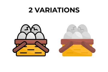 vector illustration of eggs icon. eggs in the basket two variations with flat and lineal design style
