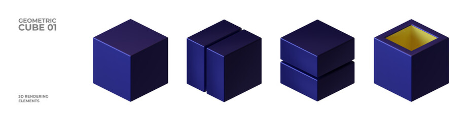 Geometric Cube 3D Rendering Illustration Elements 01