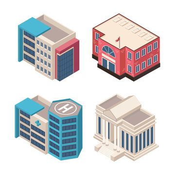 isometric four buildings