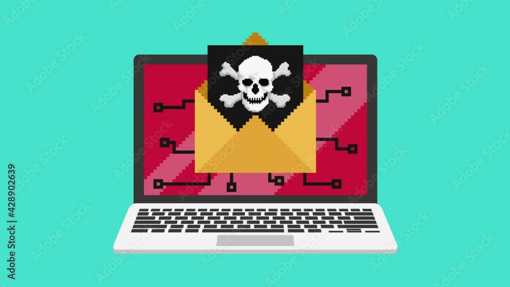 Aufkleber 2d animation of virus infected email on laptop screen. once the email is open, it begins to infect t