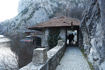 Trekking road at Matka Canyon in Skopje, Macedonia. Matka is one of the most popular outdoor destinations in Macedonia. - obrazy, fototapety, plakaty