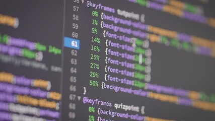 Close-up shot Programming web editor code for web design and development, select focus shallow depth of field