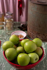 green apple and preserving kit in portrait