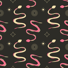 Esoteric snakes and stars seamless pattern vector art.