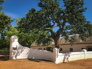 Historical building in cape dutch architecture style at Babylonstoren farm near Paarl, South Africa