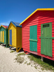Famous colorful beach houses in Muizenberg near Cape Town, South Africa.