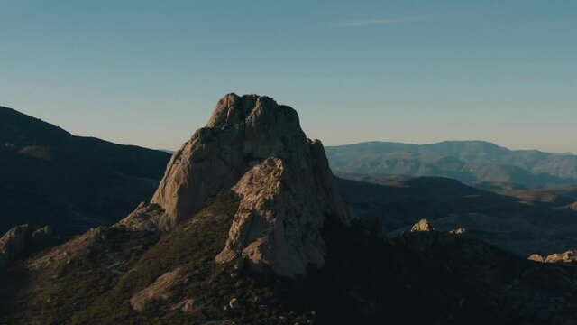 shot with drone of la pe&ntilde;a de bernal, cinematic 4k.