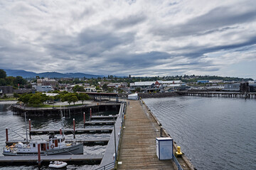 View over Port Angeles from pier in the evening