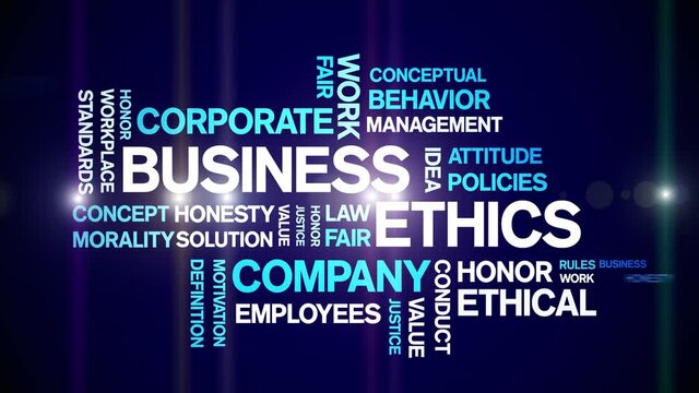 4k Business Ethics Animated Tag Word Cloud;Text Design Animation typography seamless loop.