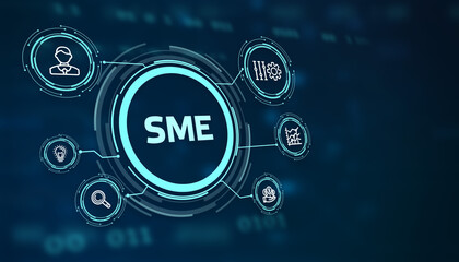 Obraz premium The concept of business, technology, the Internet and the network. virtual screen of the future and sees the inscription: SME