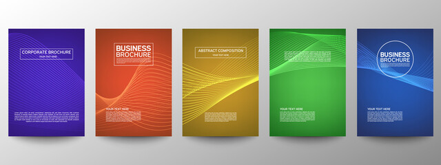 Cover geometric minimal. Set. Vector abstract line pattern for poster design. Set of templates for business brochures. Cool gradients. Graphic pattern for annual album backdrop.