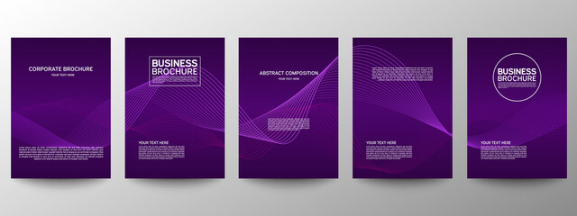 Fototapeta premium Cover geometric minimal. Set. Vector abstract line pattern for poster design. Set of templates for business brochures. Cool gradients. Graphic pattern for annual album backdrop.