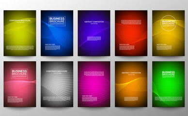 Cover geometric minimal. Set. Vector abstract line pattern for poster design. Set of templates for business brochures. Cool gradients. Graphic pattern for annual album backdrop.