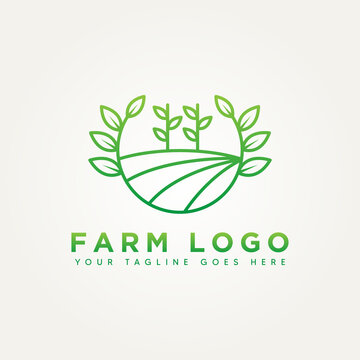 eco farm minimalist line art badge logo template vector illustration design. simple modern farming, ecological, nature emblem logo concept