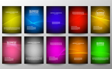 Cover geometric minimal. Set. Vector abstract line pattern for poster design. Set of templates for business brochures. Cool gradients. Graphic pattern for annual album backdrop.