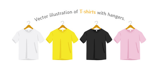 Vector illustration of T-shirts with hangers.