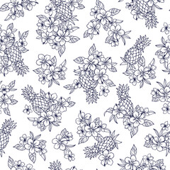 Seamless aloha pattern of hibiscus and pineapple,