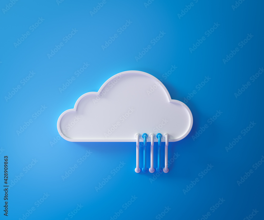 Poster cloud computing service, cloud data storage technology hosting concept. white cloud with cables on b