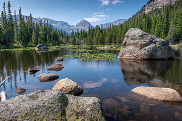 Boulders and Lily Pads at Twin Lakes RMNP