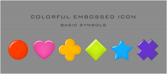 Colorful embossed icons. Basic symbols.