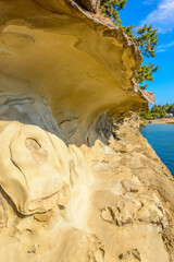 Rocky beach and ocean scenic for vacations and summer getaways. Famous Galaspina Rock Gallery at Gabriola Island, BC, Canada.