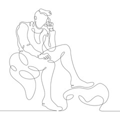 Male sitting in a chair and ponders. Thinker leader. Creative ideas in the workplace.
