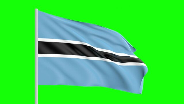 National Flag Of Botswana Waving In The Wind on Green Screen With Alpha Matte