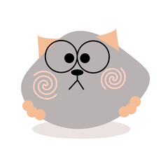 angry grey cat with glasses, cartoon cat