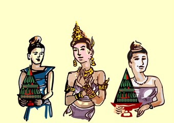 Mrs. Apsaras period of Dvaravati, performing a sacrificial dance and make a wish with a flower bouquet.