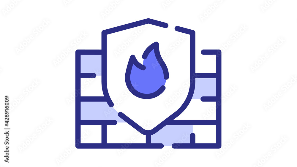 Poster firewall security antivirus protection single isolated icon with dash or dashed line style