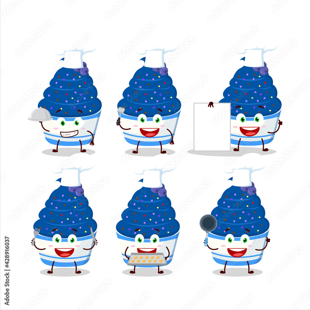 Canvas Prints Cartoon character of ice cream blueberry cup with various chef emoticons