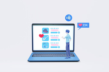 man shopping with online interface display  3d illustration